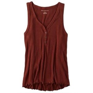 AEO Soft & Sexy Plush Rib Knit Henley Tank Top in Rust